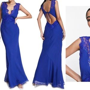 ASOS Design Lace Bias Cut Chiffon A-Line Gown